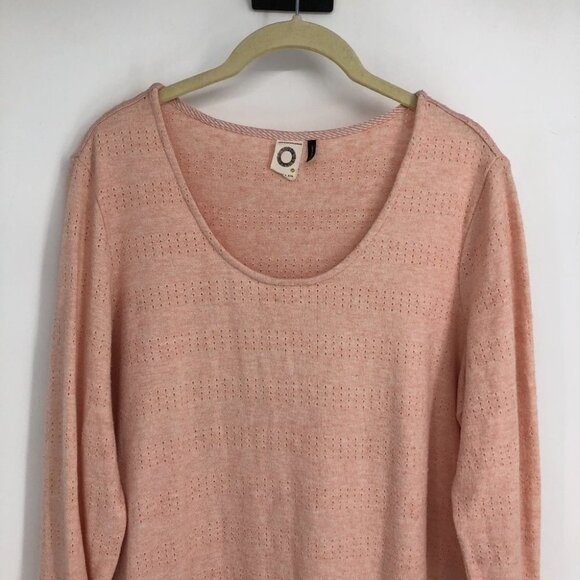 Anthropologie  Akemi + Kin Pink Sylvie Pointelle Knit Long Sleeve Roll Tab Top S - Picture 8 of 16